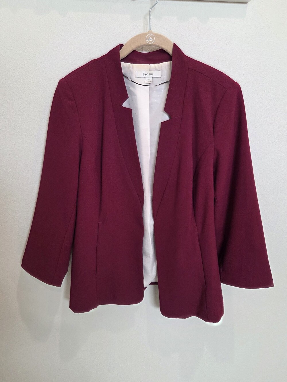 Kensie Wine-Red Open Front Blazer Jacket  3/4 Sleeves Women Medium